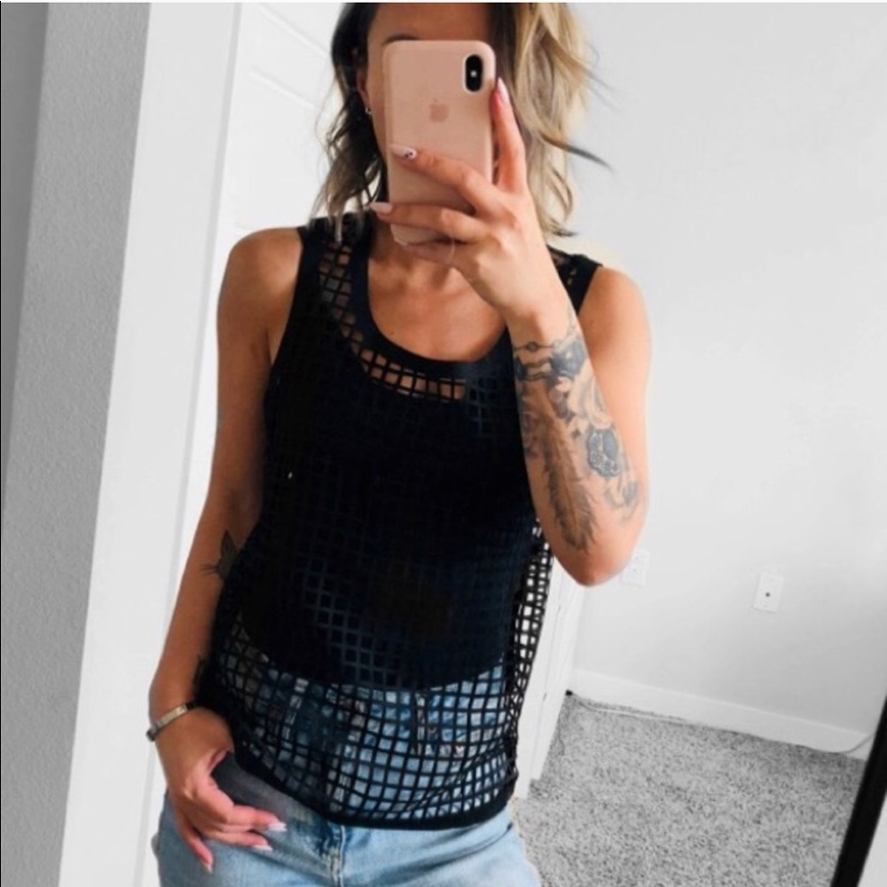 BLACK LASERCUT CREW NECK TANK TOP